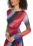 Vince Camuto Womens Printed Mesh Ruched Bodycon Dress, Size 10
