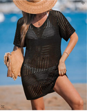 Cupshe Womens Crochet Short Sleeve Cover-Up Mini Beach Dress