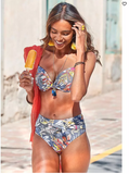 Lascana Womens High Waist Floral Bikini Swimsuit Bottom - Grey Printed, 10