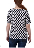 Ny Collection Plus Size Short Sleeve with Ring Details Top, 2X - Circles and Diamonds