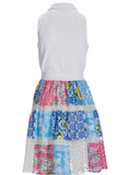 Boston Proper Mixed Media Eyelet Patchwork Print Fit and Flare Dress, Size MD