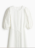 HandM Dress with Eyelet-Embroidered Sleeves, Medium