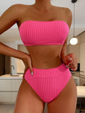 Wrinkled Bandeau Bikinis Female Swimsuit High Waist Bikini Women Swimwear Two-pieces Bikini Set Bather Bathing Suit Swim Lady