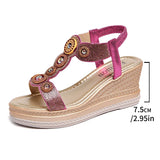 Fashion Crystal Chunky Wedges Sandals Women Elastic Band Slip On Platform Sandles Woman Luxury High Heel Sandalias Plus Size 43