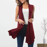 Women Sleeveless Cardigan Vest Summer Solid Color Open Front Draped Mid-length Asymmetric Hem Waistcoat Lightweight Coat