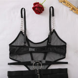 Toucheart Erotic Bodysuit Hollow See-through Mesh Design Binding Belt Body Shaping Seductive Luxurious Women Sexy Jumpsuit Set