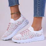Mixed Color Knitted Platform Sneakers Women Spring Summer Casual Thick Sole Sports Shoes Woman Lace Up Non Slip Walking Shoes
