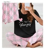 Women's Pajamas 3-Piece Set Sleepwear Home Clothes Autumn Short Sleeve Top with Shorts & Long Pants Loungewear Short Suit Pyjama