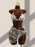Sexy Pink Floral Embroidery Bikini Set 2026 Women Push Up Bra Triangle Swimsuit Holiday Bathing Suit Cover Up 3 Piece Swimwear