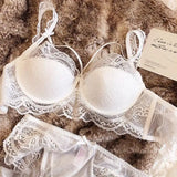 MOYISU Sexy French Lace Bralette Small Bust Cup Bra Set with Removable Straps & Push Up Pads, Soft Underwire Thin Girls Bra Top