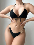 Sexy Halter Bikini Women Swimsuit Female Metal Ring Swimwear Two Pieces Bikini Set Brazilian Bather Swim Bathing Suit Beachwear