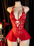 Transparent RedWomen Open Bodysuit Crotchless Sexy Temptation Adult Erotic Lingerie Teddy Body Suit Pajamas V-neck Hot Underwear