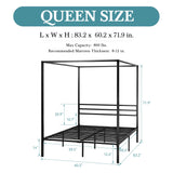 Hoomich Canopy Bed Frame Four Poster Metal Crossbar Easy Assembly