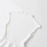 Women's Fashion Casual Sleeveless Half-High Collar Short Skirt Hem Top White Sleeved Peplum Top High Neck Slim Fit Casual KUAT