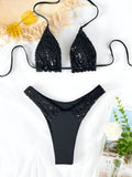 DEKA Triangle Sequins Bikini Set Beach Style Swimsuit Women Sexy Halter Swimwear Solid Thong Female Bikini Bathing Suit Mujer
