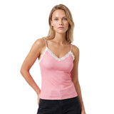 Women Summer Lace Trim Camisoles Sexy Dot Print Slim Fit V Neck Spaghetti Strap Tops