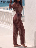 S - XXL Polka Dot Long Sleeve With Zipper Pants One Piece Swimsuit Women Swimwear Female Padded Bather Bathing Suit Swim V8363