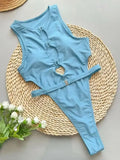 Sexy Sleeveless Cutout Swimwear Women's One Piece Swimsuit Luxury Lady High Neck Bodysuit Fashion Mujer Bathing Suit Beachwear