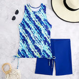 2026 Printed Tankini Set Two Pieces Swimsuit Women Drawstring Swimwear Female & Long knee Shorts Bathing Swimming Swim Suit