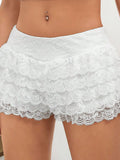 Women Lace Skorts High Waist Ruffle Layered Shorts Summer Gothic Casual Daily Short Pants Streetwear