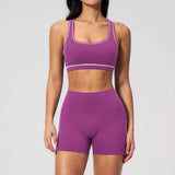 Summer New Color Contrast Yoga Set Women Tight I-shaped Back Sports Bra Versatile Fitness Suit High Waist Shorts Workout Clothes