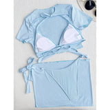 XS - L Ribbed Halter Bikini Women Swimwear Female Swimsuit Four-pieces Bikini set With Sarong Bather Bathing Suit Swim V3152B