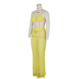 DEKA Beach Cover Up High Split Crochet Knitted Tunic Beach Dress Beach Wear Beachwear Women Long Knit Hollow Tassels Skirt Suit