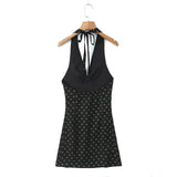 V Neck French Style Summer Women Dress Printed Boho Short Black Beach Dress Party Vintage Backless Tie Up Sexy Halter Dress 2025