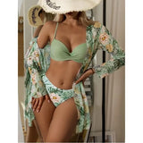 20 Colors Three Piece Bikinis Set Women Sexy Push Up Swimwear Swimsuit Plants Print Bathing Suit Bikini Cover Up Banadores Mujer