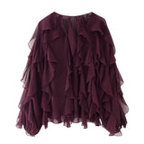 Foridol Ruffles Tiered V Neck Blouse Women Summer Spring Long Sleeve Casual Blusa Chiffon Blouses Buttons New in Female Top 2025