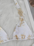 Snake Print Halter Diamond Bikini 2025 Women Swimwear Female Swimsuit Two-piece Bikini Set High Cut Bathing Suit Swim Beach Wear