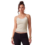 Women's Summer Solid Color Slim Fit Camisoles Spaghetti Strap Stylish Lace Trim Crop Tops