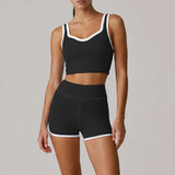 Summer Color Contrast Yoga Suit Women Shock-absorbing Sports Bra High Waist Hip Lifting Shorts Training Running Fitness Outfits