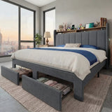 HOOMIC Bed Frame With Storage Drawers, Shelves, And LED Lighting