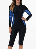 2026 Zipper Rushguard Long Sleeve Surfing Swimsuit Women One Piece Printed Swimwear Female Bather Bathing Swimming Swim Suit XXL