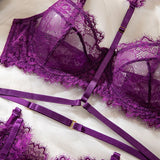 Toucheart Sexy Lingerie Suit for Women Lace Patchwork Halter Bra Set Solid Color Sexy Mesh See-through Garters Underwear Set New