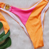 Luxuryt Bandeau Bikini 2025 Woman Sexy Orange Patchwork Cut Out Rhinestone Swimsuit Bathing Suit Thong Swimwear Traje De Baño