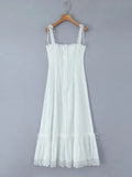Summer Womens White Dresses Spaghetti Strap New in Long Dress 2025 Beach Casual Midi Party Vestidos Single Breasted Lace Dress