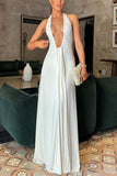 Sexy Deep V Halter Neck Long Dress Women Elegant Bandage Patchwork Luxury Evening Dresses Solid Color Hot Girls Party Vestidos