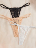3Pcs/Set Women Sexy Floral Lace Thong Panties Low Waist Hollow Lace Sexy Lingerie Adjustable Thin Strap Underwear