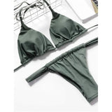 Sexy Wrinkled High Cut Thong Bikini Women Swimwear Female Swimsuit Two-Pieces Bikini Set Bather Bathing Suit Swim Lady V4010C
