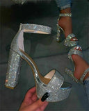2025 Big Size 42 Sexy Crystals High Heels Sandals Women Bling Rhinestones Summer Ankle Strap Wedding Shoes Platform Party Sandal