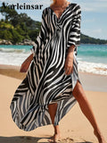Sexy Zebra Printed V Neck Tunic Beach Cover Up Cover-ups Beach Dress Beach Wear Beachwear Beach Long Dress Female Women V4159