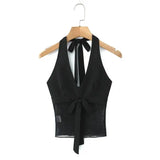 Vietnamese Sexy Halter Neck Strap Tank Top Feminine Mesh Transparent Slim Fit Large Open Back Short Camisole Top Casual RUKJ