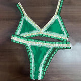 Hand Hook Bikini 2025 Bandeau Biquini Women Sexy Swimsuit Female Push Up Swimwear Solid Patchwork Bathing Suit Crochet Beachwear