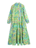 Foridol Paisley Print Shirt Dress Elegant Autumn Spring Green Dress Floral Print Boho Female Maxi Dress Long Sleeve Vestido 2025