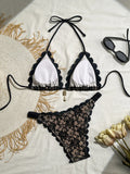 Sexy Black Lace Micro Bikini 2026 Women Metal Ornament Ruffles Push Up Bra Thong Swimwear Summer Bathing Suit Holiday Swimsuit