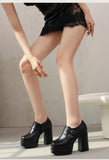 Plus Size Double Row Small Buckle Side Zipper Square Toe Double Layer Platform High Thick Heel Women's Pumps Shallow High Heels