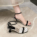 One Word Belt Buckle Patchwork Pumps Shallow Peep Toe Chunky Heel Hollow Pumps Fashion Casual 2026 New Arrivals Summer Sandals