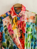 Foridol Floral Boho Tie Dyed Summer Long Sleeve Romper Playsuit Overall Beach Button Shirt Spring Wide Leg Romper Jumpsuit